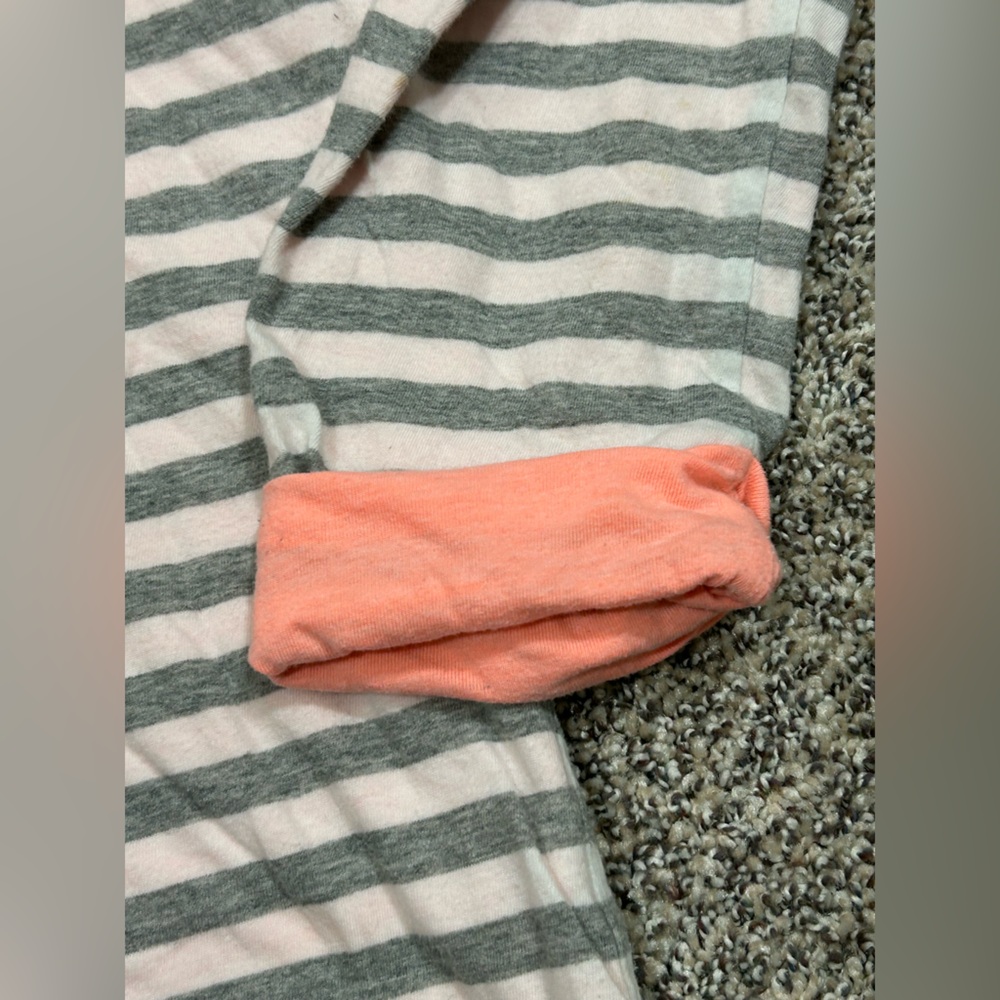Vintage Gap Striped White, Gray and Choral/Pink Hooded Top - Size L - Picture 5 of 7